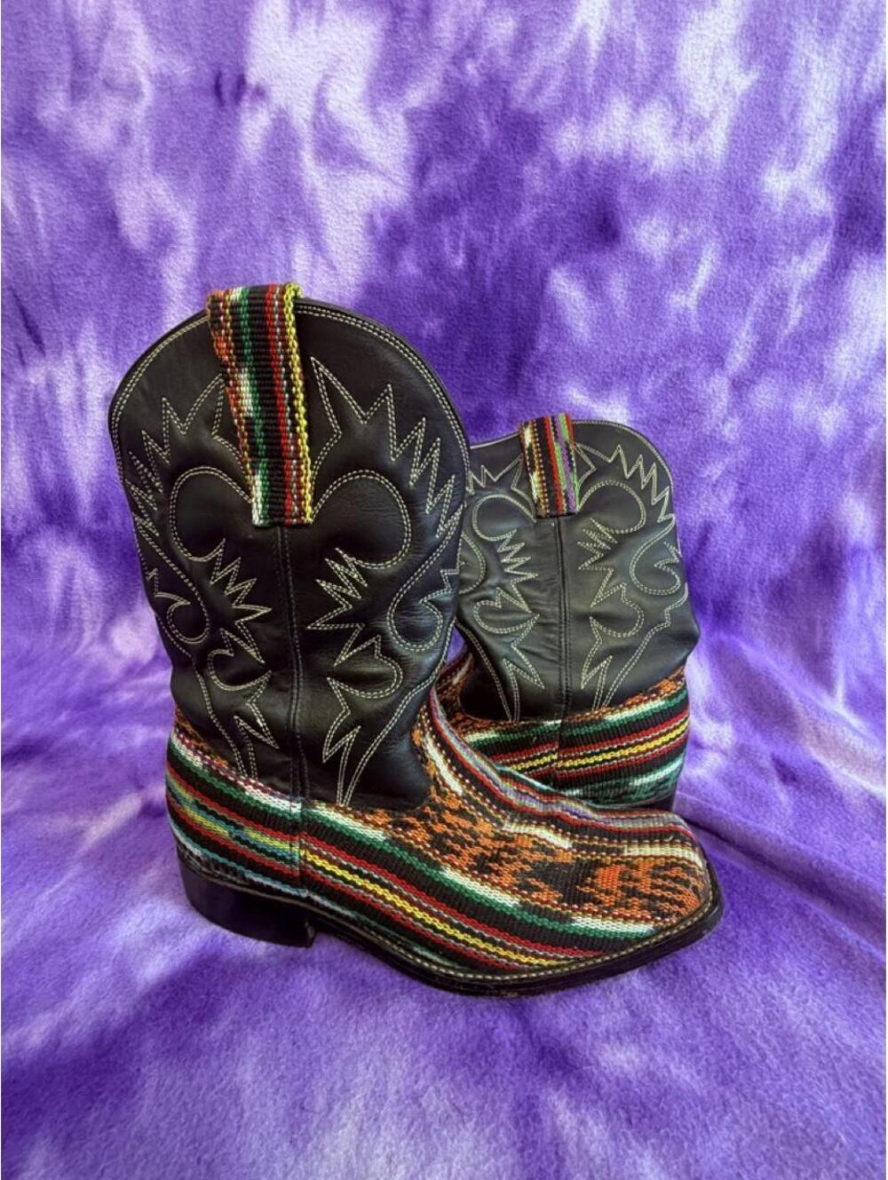 Mens serape and leather square toe cowboy boots